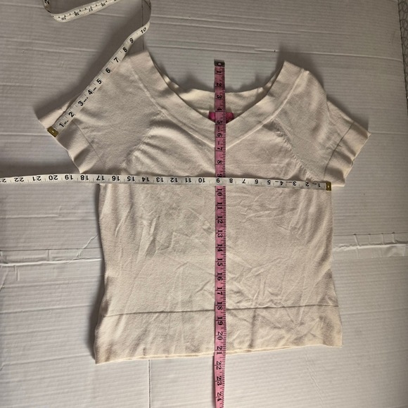 Thalia Sodi Cream Knit V Neck Short Sleeve Cropped Sweater Top Women X Large - Picture 5 of 7